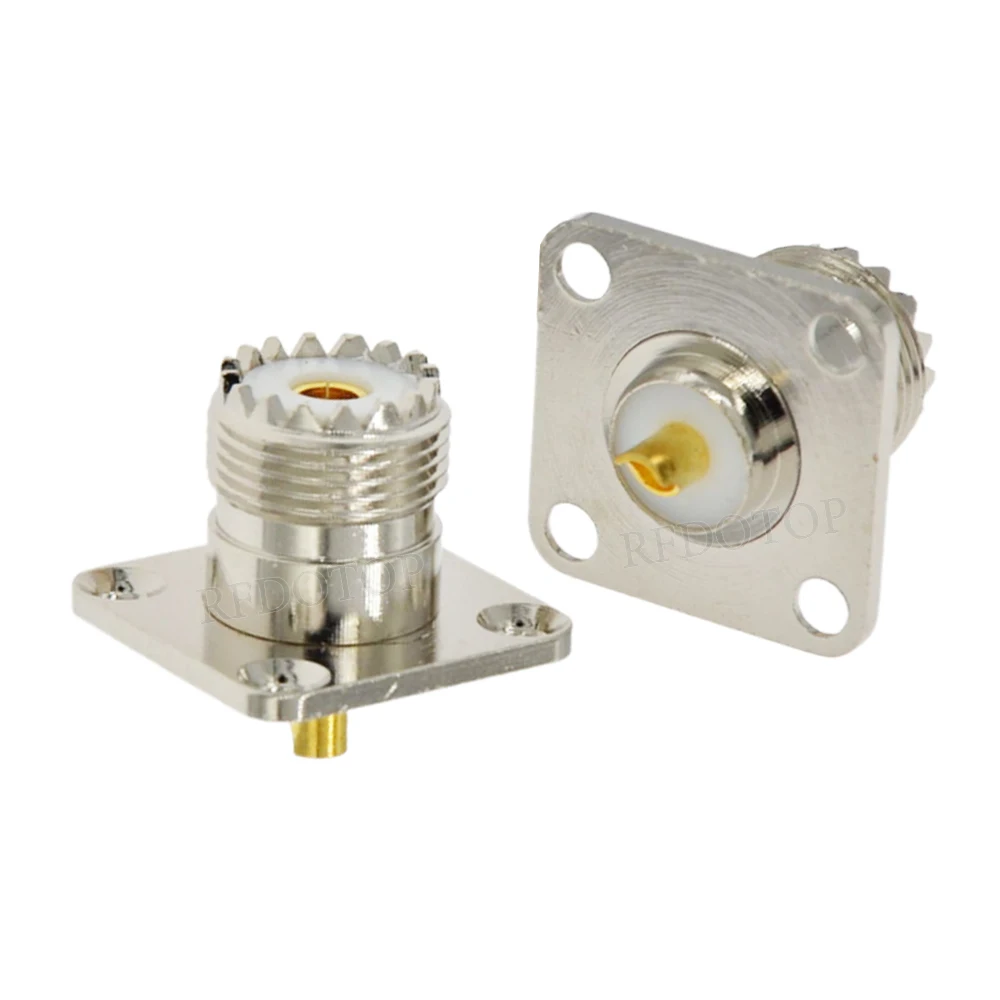 10PCS/Lot SO239 UHF Female 4 Holes Flange Panel Chassis Mount Connector Connector SO-239 UHF Female Jack Coax RF Copper Brass
