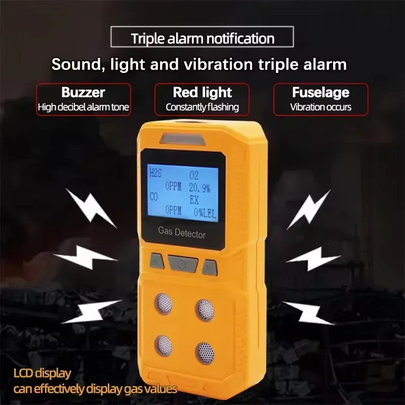 Portable High Precision 4 In 1 Toxic Hazardous Combustible Gas Detector O2 CO H2S Ex Handheld Rechargeable Multi Gas Analyzer