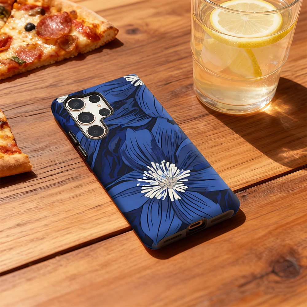 Capa de telefone com pétalas azuis para Samsung Galaxy S25 Ultra S24 S23 Ultra Plus Capa traseira de camada dupla à prova de choque