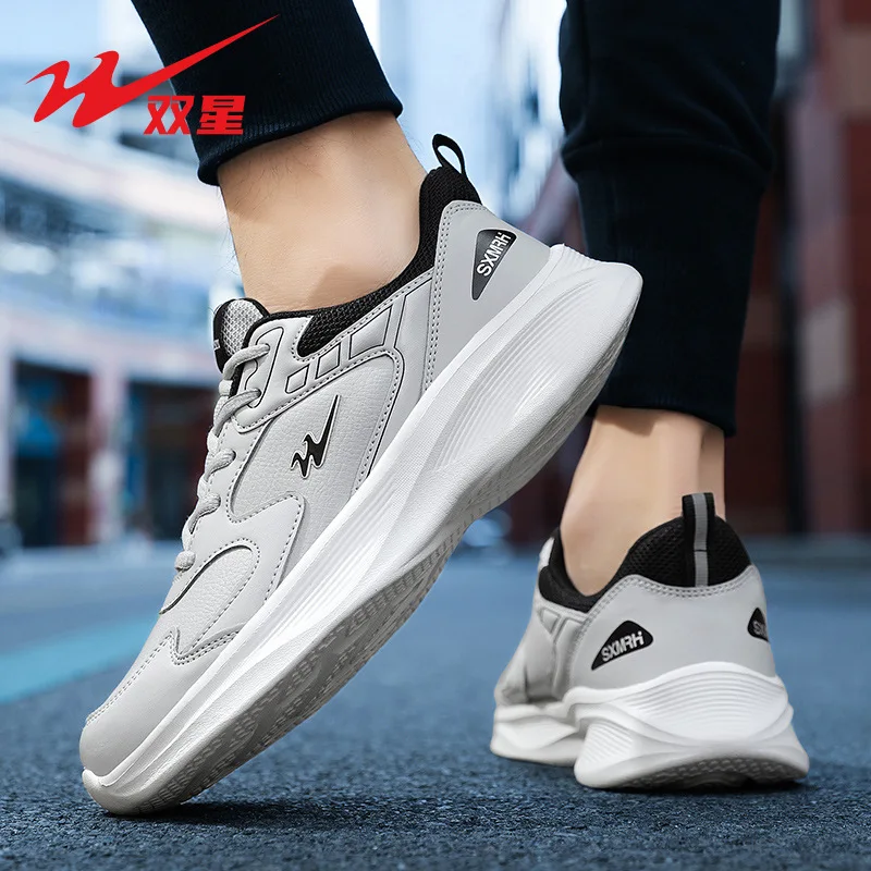 

Mens Spring Autumn New Leather Waterproof Breathable Sports Shoes Soft Sole Anti Slip Durable Fashion Versatile Running Shoes