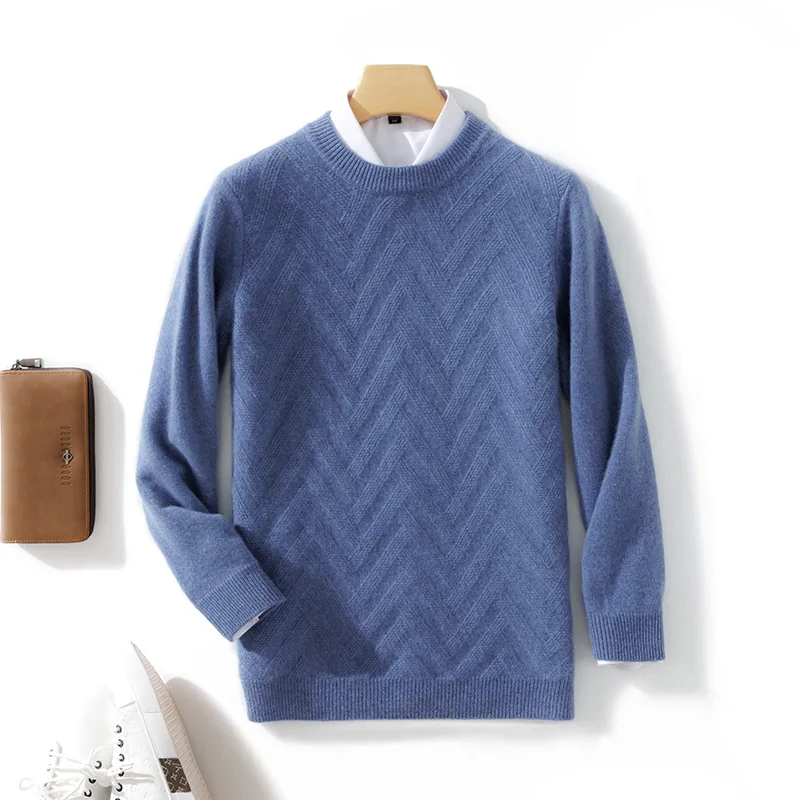 High quality Round Neck Wool Sweater Men's Autumn Winter Business Long Sleeved Fit Tops Male Knitwear Jumpers Bottoming Shirt