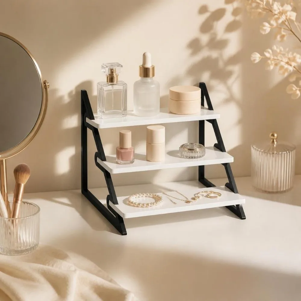 3 Tier Cosmetic Storage Rack Space Saving Large Capacity Seasoning Organizer Durable Multi-purpose Jewelry Dispaly Shelf
