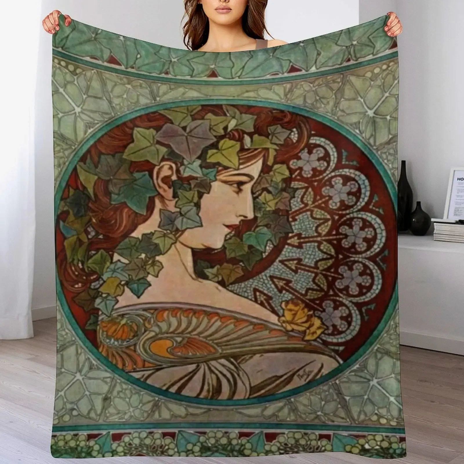 

Alphonse mucha - lvy, 1860 - 1939 Throw Blanket Soft Plush Plaid Cute Plaid Vintage sofa bed Blankets