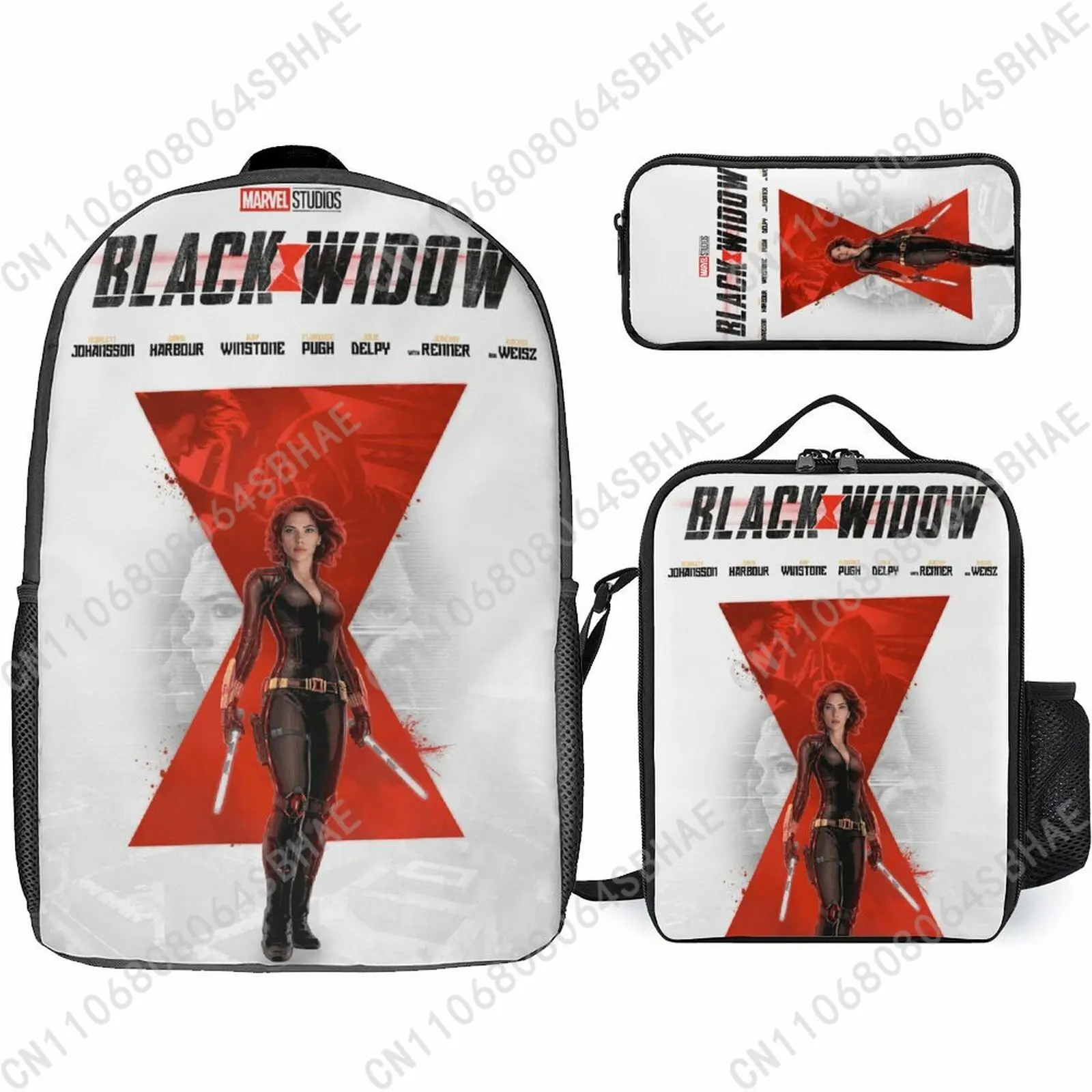 Marvel Black Widow School Backpack For Teen Middle High School Students 3Pcs Bookbag Lunch Tote Bag Pencil Pouch Cosplay
