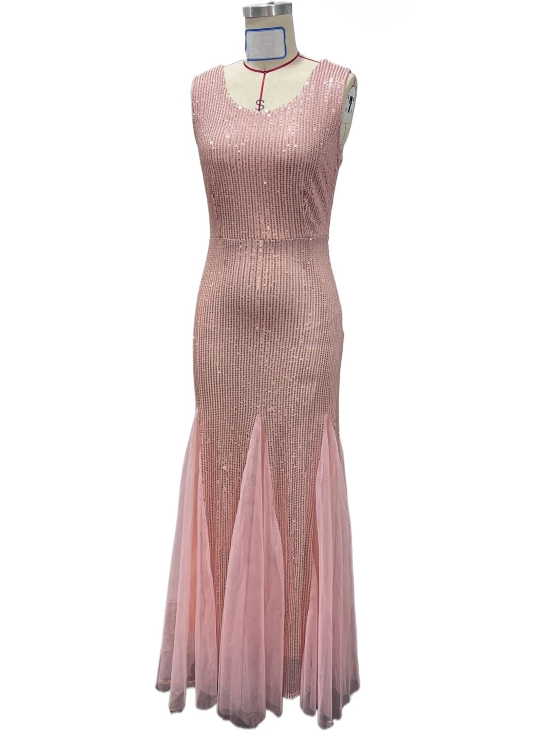 مثير مزدوج الخامس الرقبة بلا أكمام البوق البوق فستان سهرة رسمي طويل #1