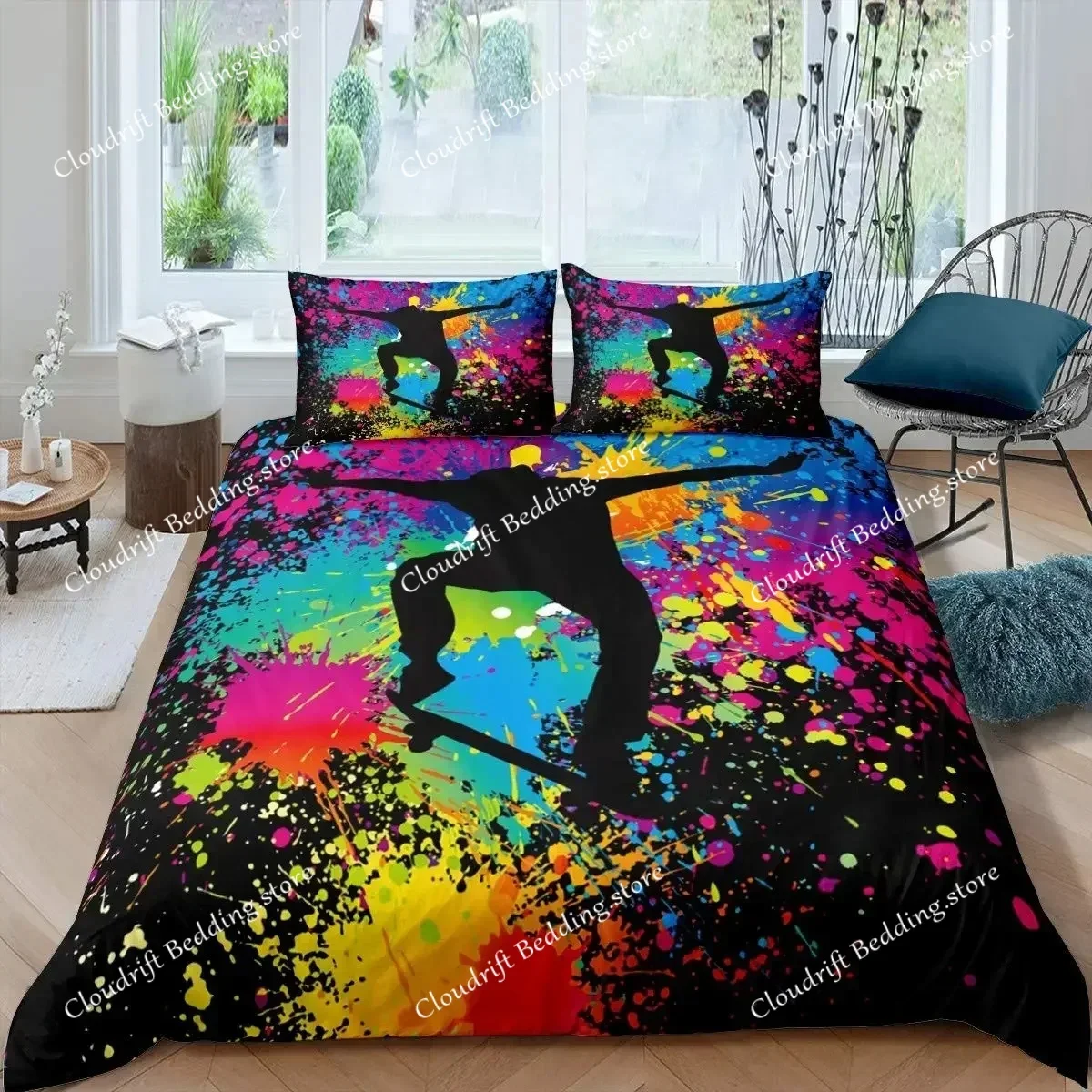 

Skateboard Duvet Cover Boys Teens Sports Comforter Cover Microfiber Graffiti Art Twin Bedding Set Double Queen King Size026