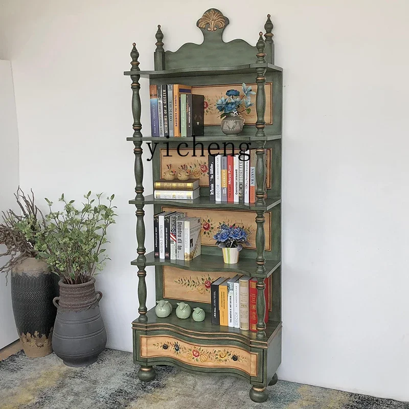 YFY American bookshelf living room retro painted red wine side home accessories