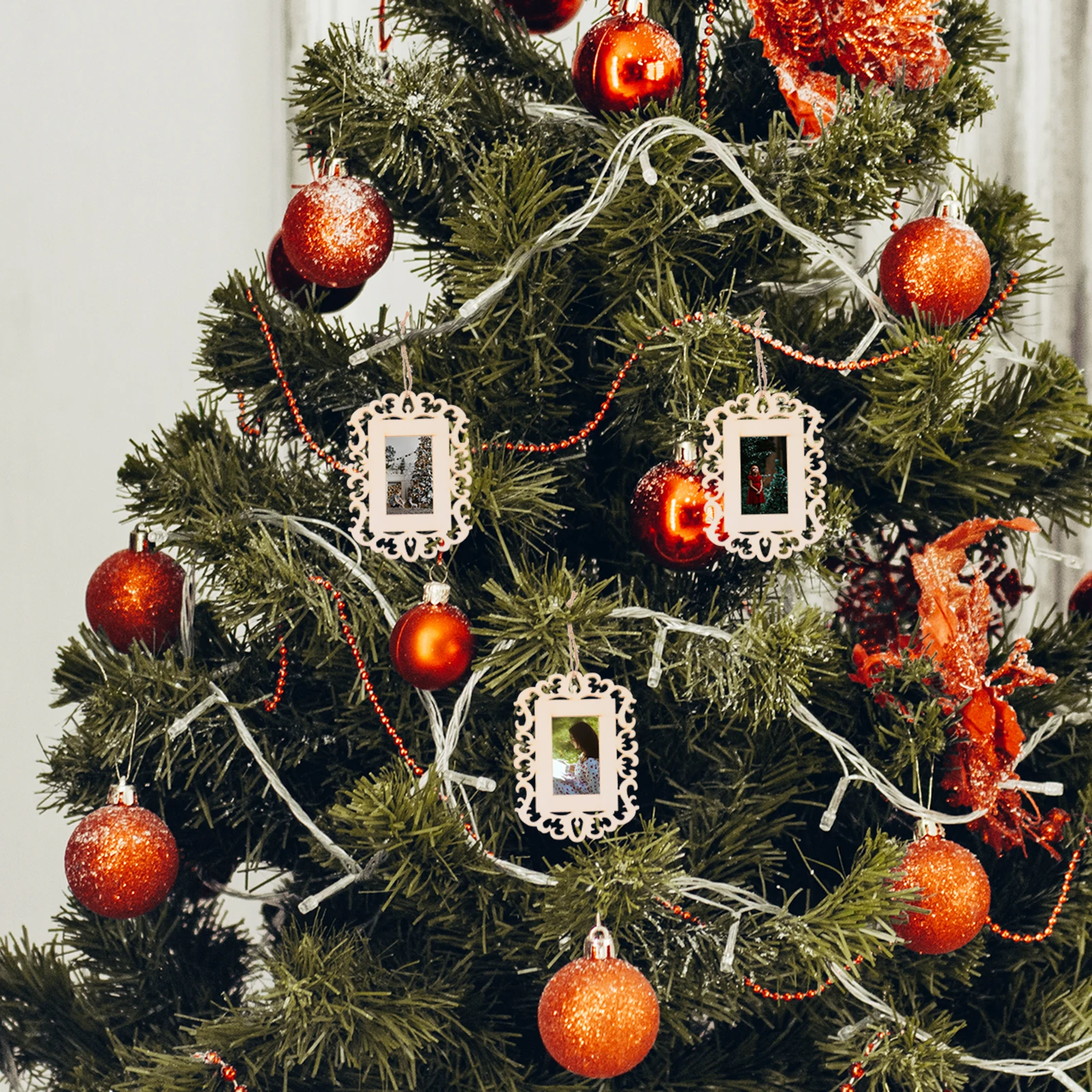 

12 Pcs Wood Photo Frame Pendants Hollow Decoration Unfinished Slices DIY Craft Blank Cutouts Wooden Christmas Tree Decor