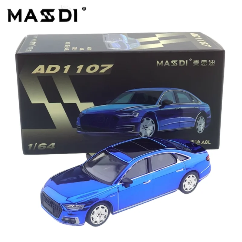 MASDI 2021 Audi A8L- Modello in lega blu elettrolitica, collezione di giocattoli decorativi per bambini, regali natalizi per bambini.