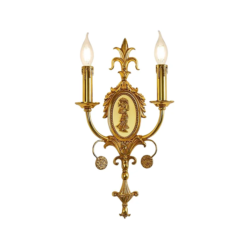 European Bronze Lamp Antique Brass Flower Wall Lights French Royal Retro Bedroom Wall Sconce Villa Medieval Wall Lamp