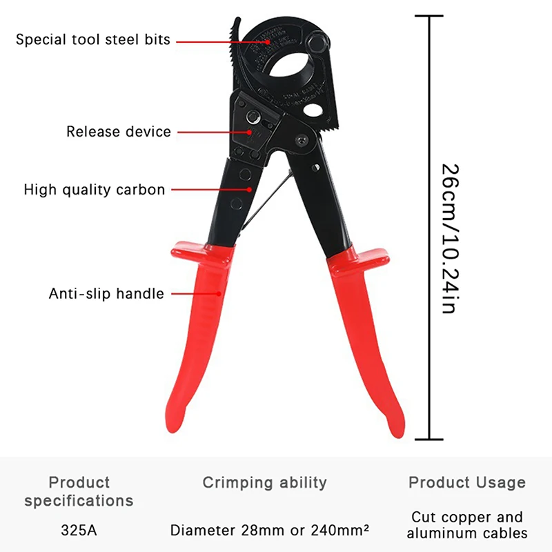1pc HS-325A tagliacavi tagliacavi a cricchetto per impieghi gravosi per elettricisti che tagliano filo morbido in alluminio e rame