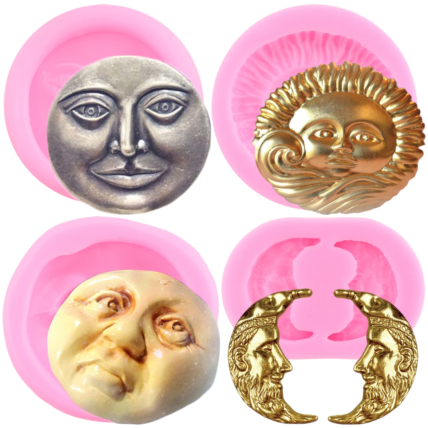 DIY Moon Face Silicone Mold Sun Face Fondant Molds Cake Decorating Tools Chocolate Gumpaste Mould Candy Resin Clay Moulds