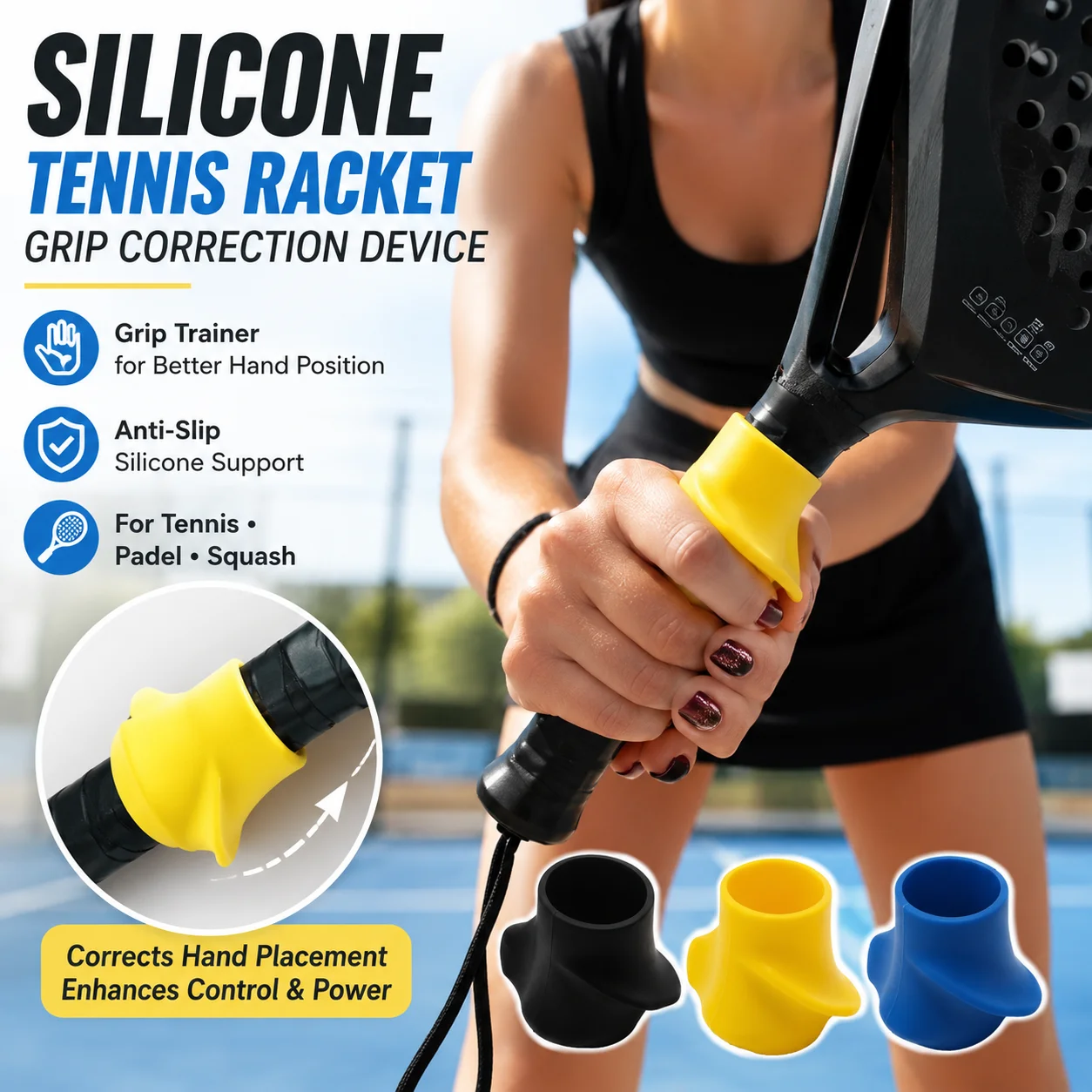 Silicone Racket Grip Corrector Tennis Grip Trainer Anti Slip Handle Support for Padel Squash