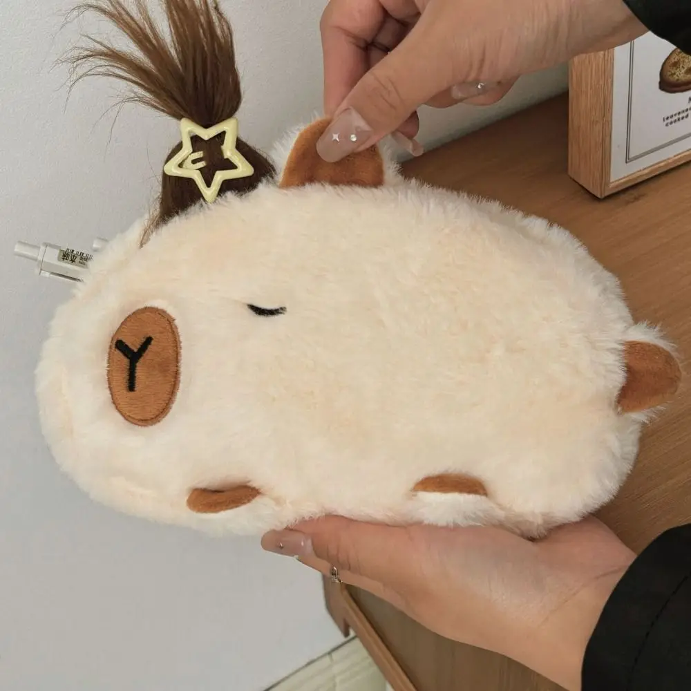 Pen Holder Capybara Stationery Bag Storage Bag Afro Hair Capybara Pencil Bag Animal Doll Zipper Plush Pen Case Desktop Organizer