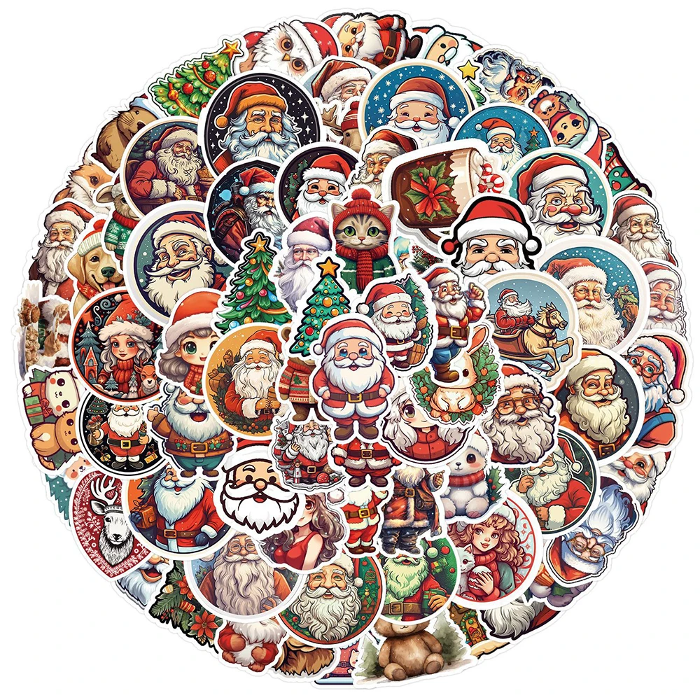 10/30/50/100pcs Vintage Santa Claus Graffiti Stickers Waterproof Suitcase Fridge Guitar Stationery Christmas Cartoon Decals Toys