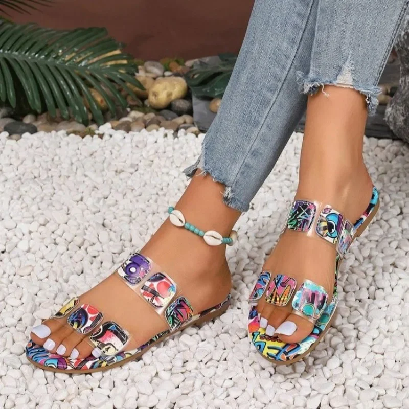 النساء النعال 2025 كعب مربع الصنادل اللمحة تو متعدد إسفين النعال الصيف خفيفة الوزن أحذية أنيقة للنساء الشرائح النساء