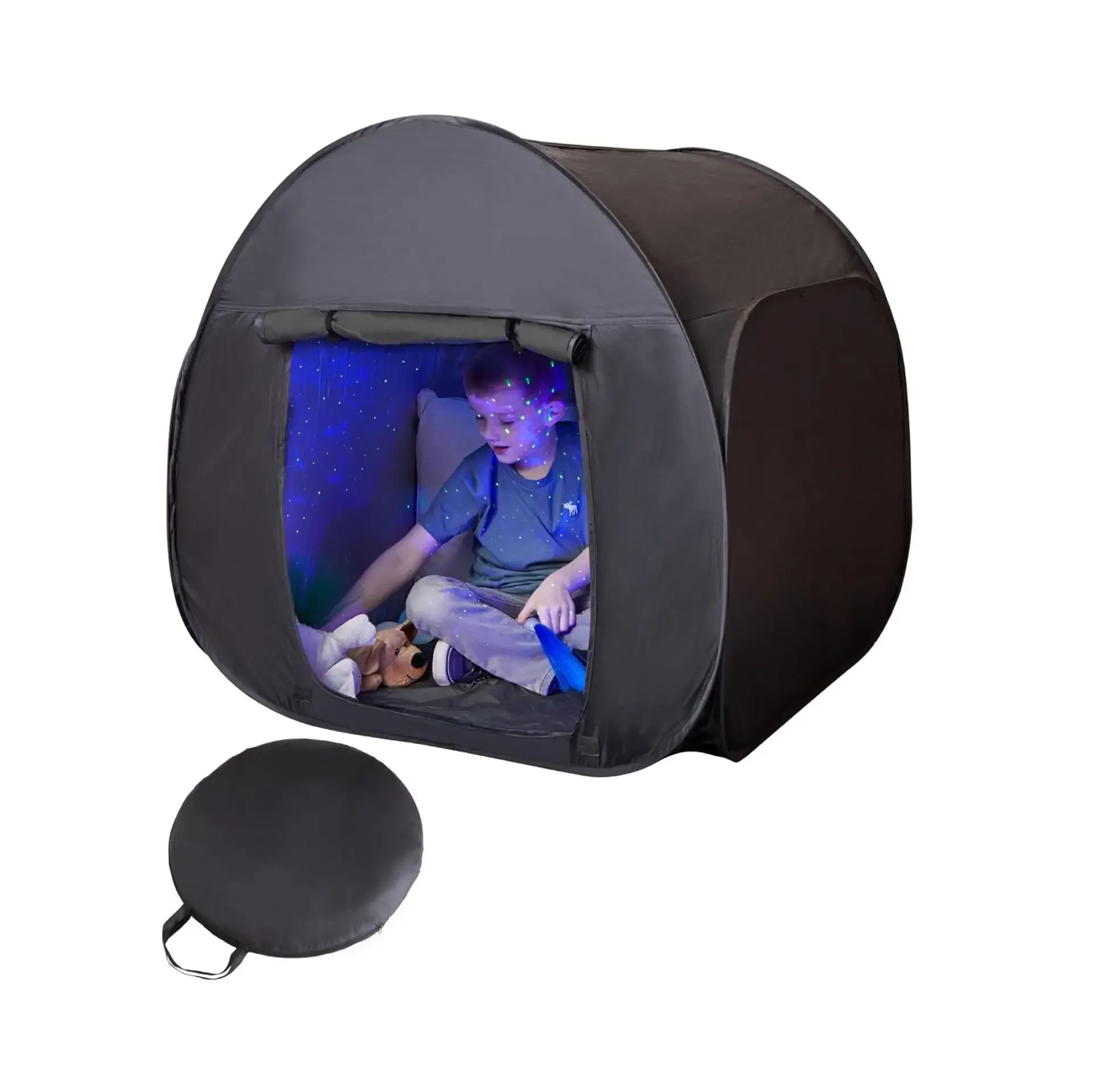 Autistic children's black sensory tent with high elasticity steel wire folding speed opening outdoor indoor safe house