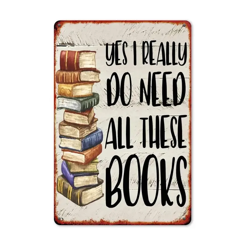 （2D Tin painting）Vintage Book Lover's Metal Wall Sign - 