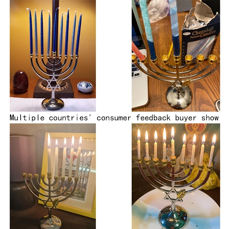 Hanukkah Menorah 9 Branch Candle Holder Star of David Metal Chanukah Candlestick Home Table Decoration Jewish Holiday Gift