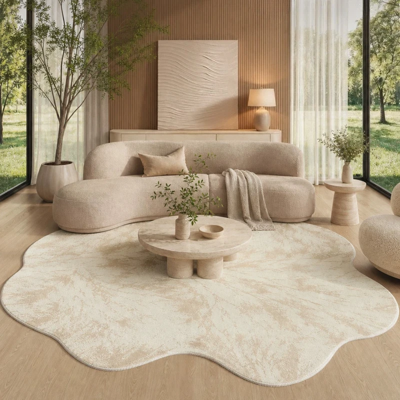 Cream Style Carpets for Living Room Light Luxury Bedroom Decor Carpet Irregular Shape Bedside Rug Fluffy Soft Home Floor Mat