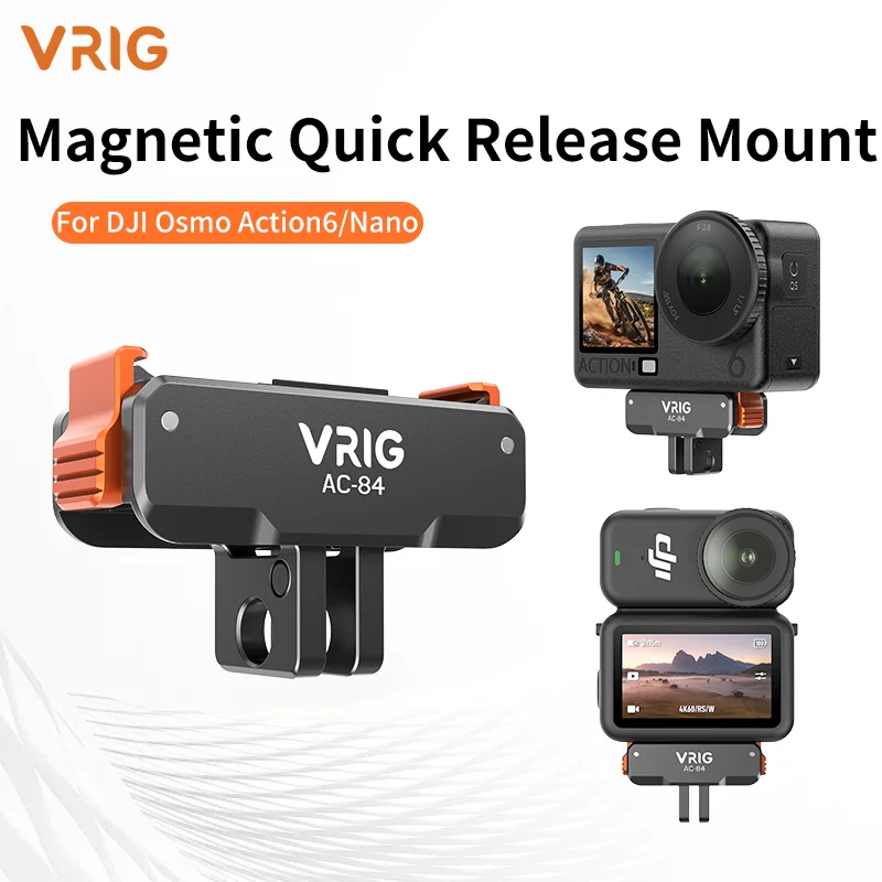 VRIG  Magnetic Mount Aluminum Alloy Dual Interface for DJI Action 6 Osmo Nano Quick Release Instant Install Stable Portable