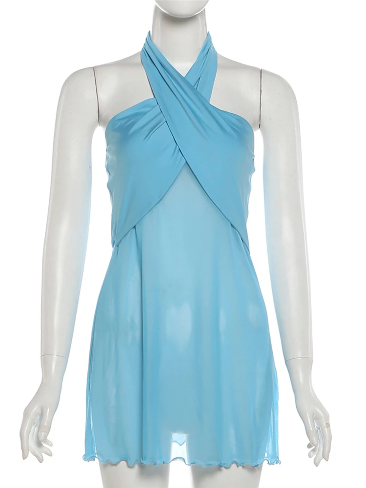 Sisterlinda Hottie Weste Frauen Sexy Dünne Halter-Backless Mesh Patchwork Verband Sommer Trend Strand Urlaub Wilden Clubwear Weste