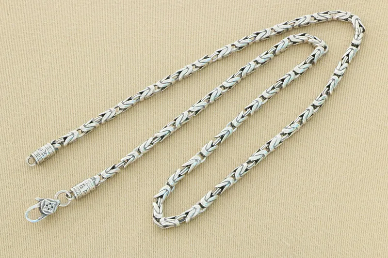 S925 Sterling Silver Vintage Men's Necklace with Ping An Pattern Handmade Outdated Personalized Trendy Men's collarbone Chain as