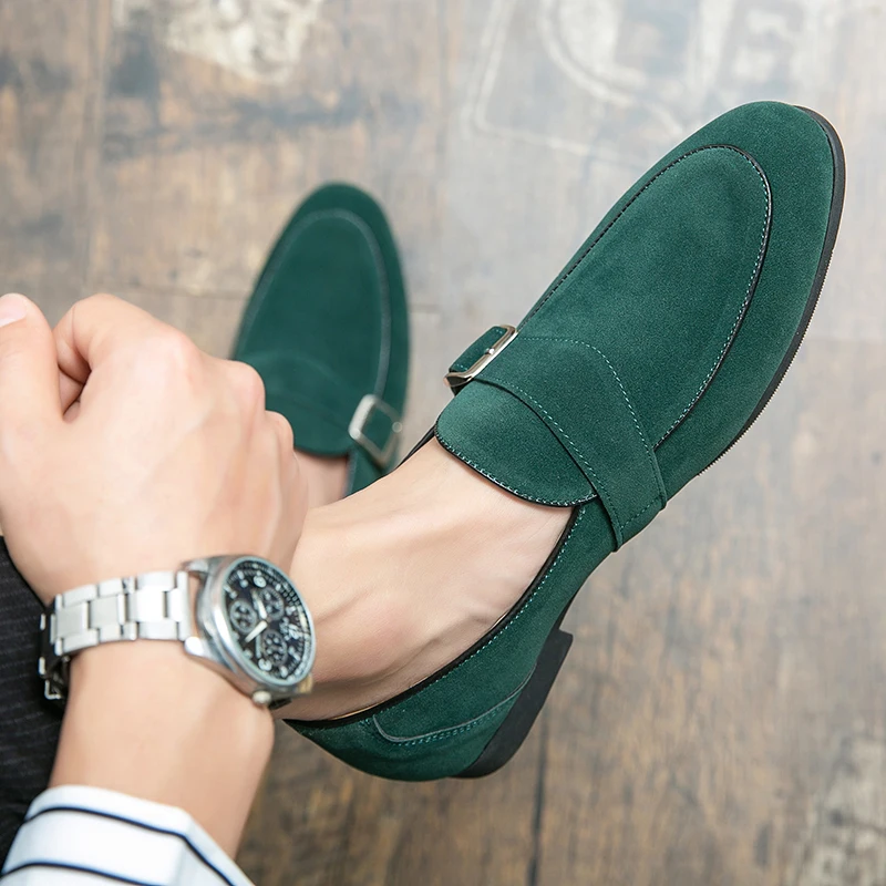 Mens Dress Peas Nubuck Leather Wedding Man Monks Luxury Designer Green Flats Business Male Casual Driving Shoes for Men Loafers