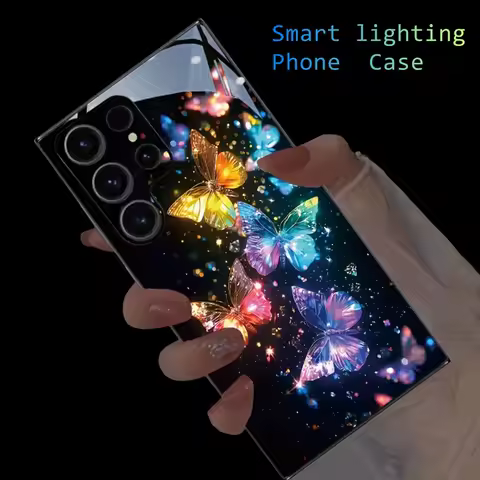 Butterfly Smart Colorful LED Phone Case For Samsung Galaxy S24 S22 S25 Plus S20 S21 FE S23 Ultra A53 A54 Glass Flash Phone Cover