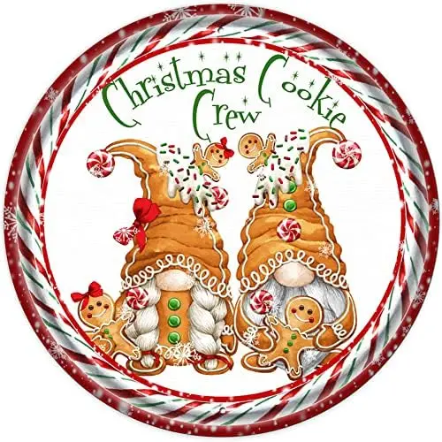 Round Metal Tin Sign Rustic Wall Decor Christmas Signs Christmas Cookie Crew Sign Christmas Gnome Sign Wreath Sign Suitable for