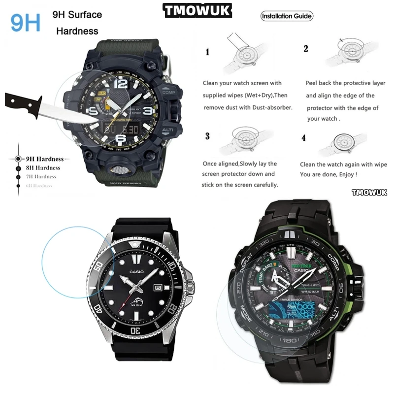 

For Casio GWG-2000 S2200 S140 EFV 540D L MDV 107 EFV 520DB GRB 100 GA 2110 - Premium 9H Tempered Glass HD Watch Screen Protector