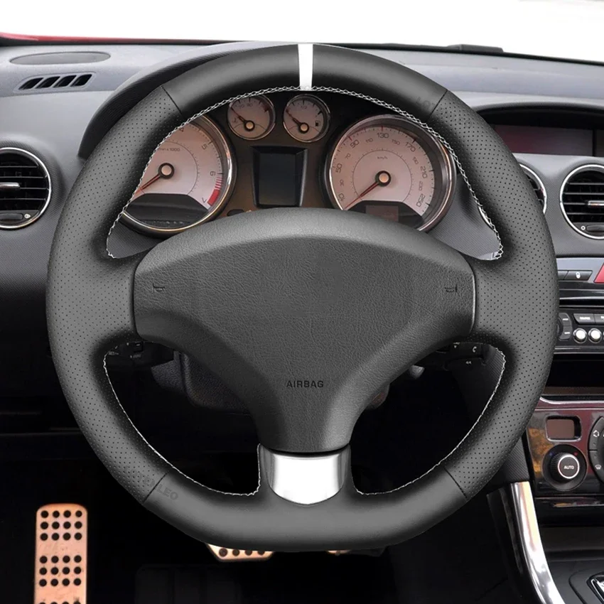 Black PU Faux Leather Hand Sewing Car Steering Wheel Cover for Peugeot 308 308 CC SW 2007-2015 RCZ 2010-2015 3008 5008 2009-2017