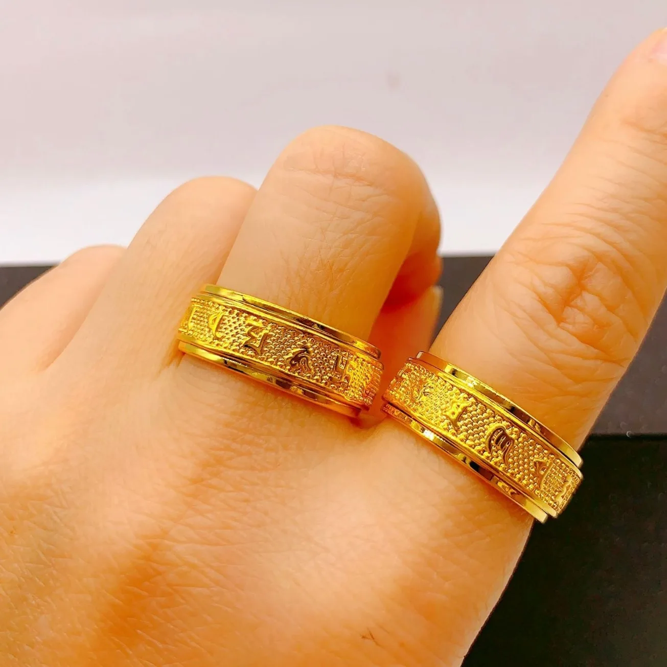 

Мужское кольцо Auspicious Eight-Treasure 8 мм, золото 24 карата AU999, круглый край, 8 мм, удобные, прозрачные символы