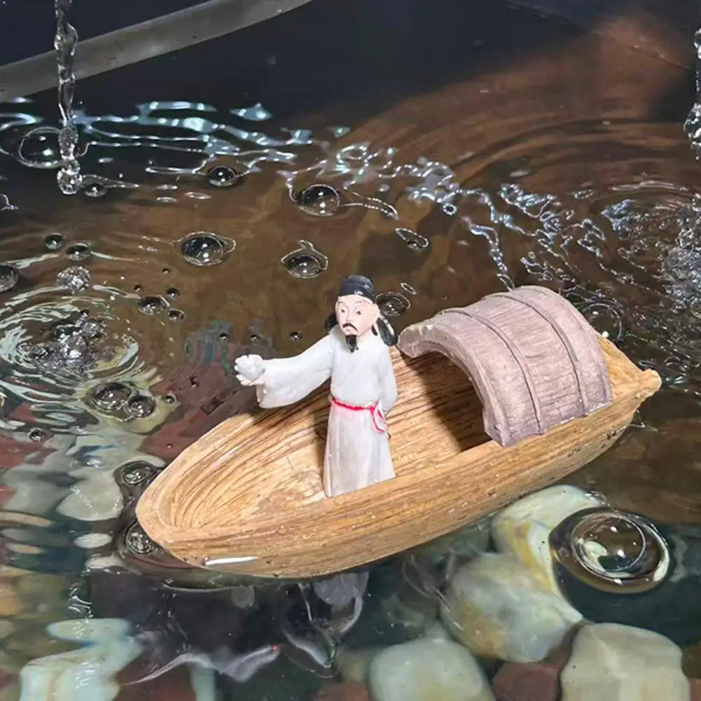 Li Bai Boat Fish Tank Decor Ancient Chinese Poet Li Bai Figurine for Fish Tank Decoration Miniature Statue for Aquarium Floating
