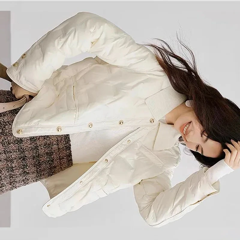 Autumn Winter Quilted Puffer Jacket Women Warm Lightweight Down Coat Single-breasted Lapel Long Sleeve Cold-Resistant Outerwear