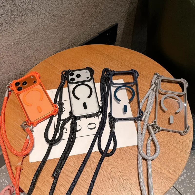 Zwei Lanyard-Hüllen für iPhone 18 Pro Max 17 13 12 16 14 15 Plus Air, magnetisch, transparent, stoßfest, Outdoor, mit langem Riemen
