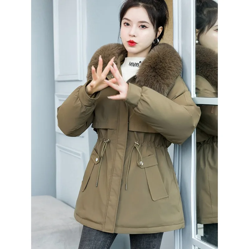 Chaqueta de invierno para mujer, Parka informal cálida de algodón grueso, Abrigo con capucha, abrigo de lana con forro de piel, novedad de 2023