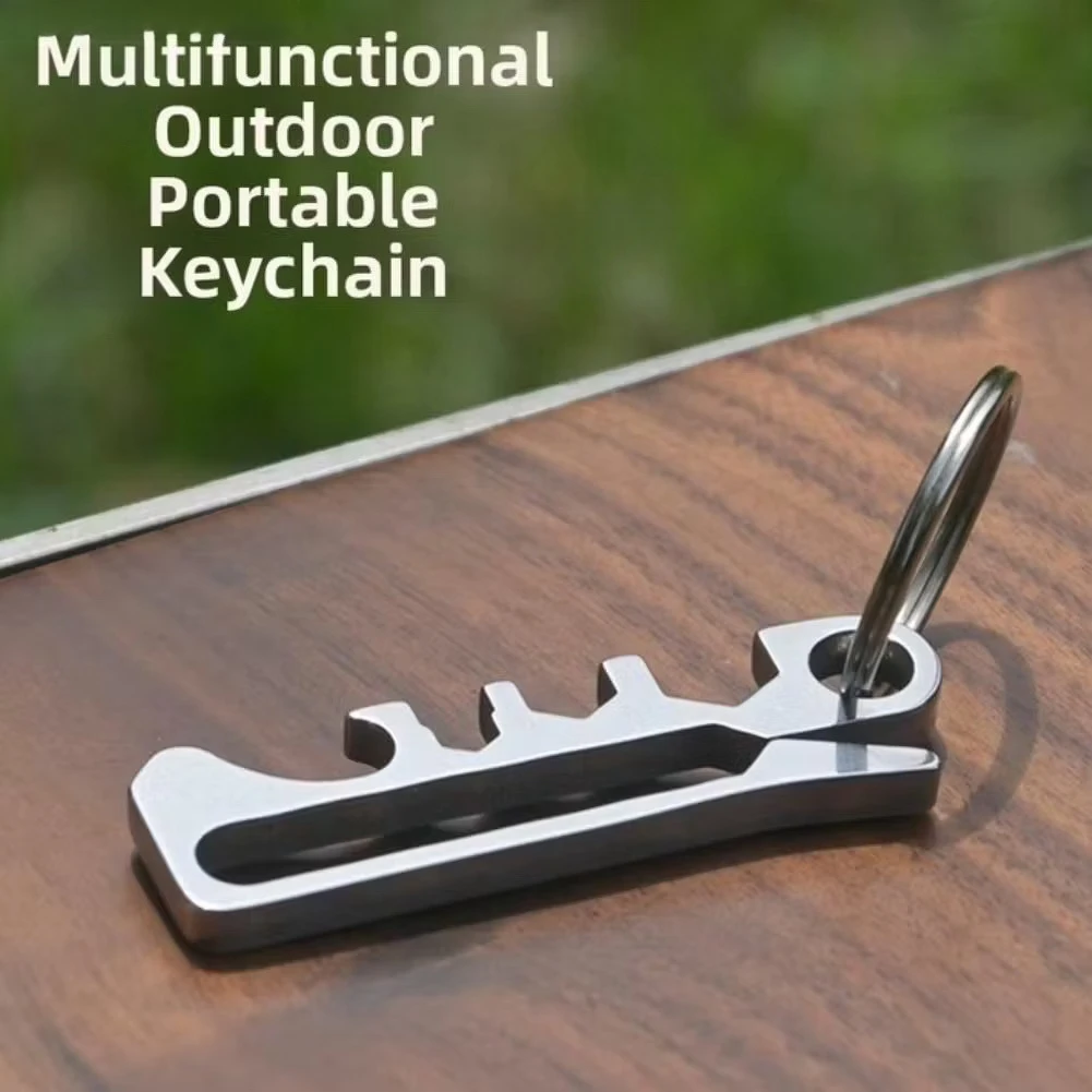 304 stainless steel outdoor multifunctional keychain with bottle opener, EDC screwdriver wrench, U-shaped hook buckle 56mm