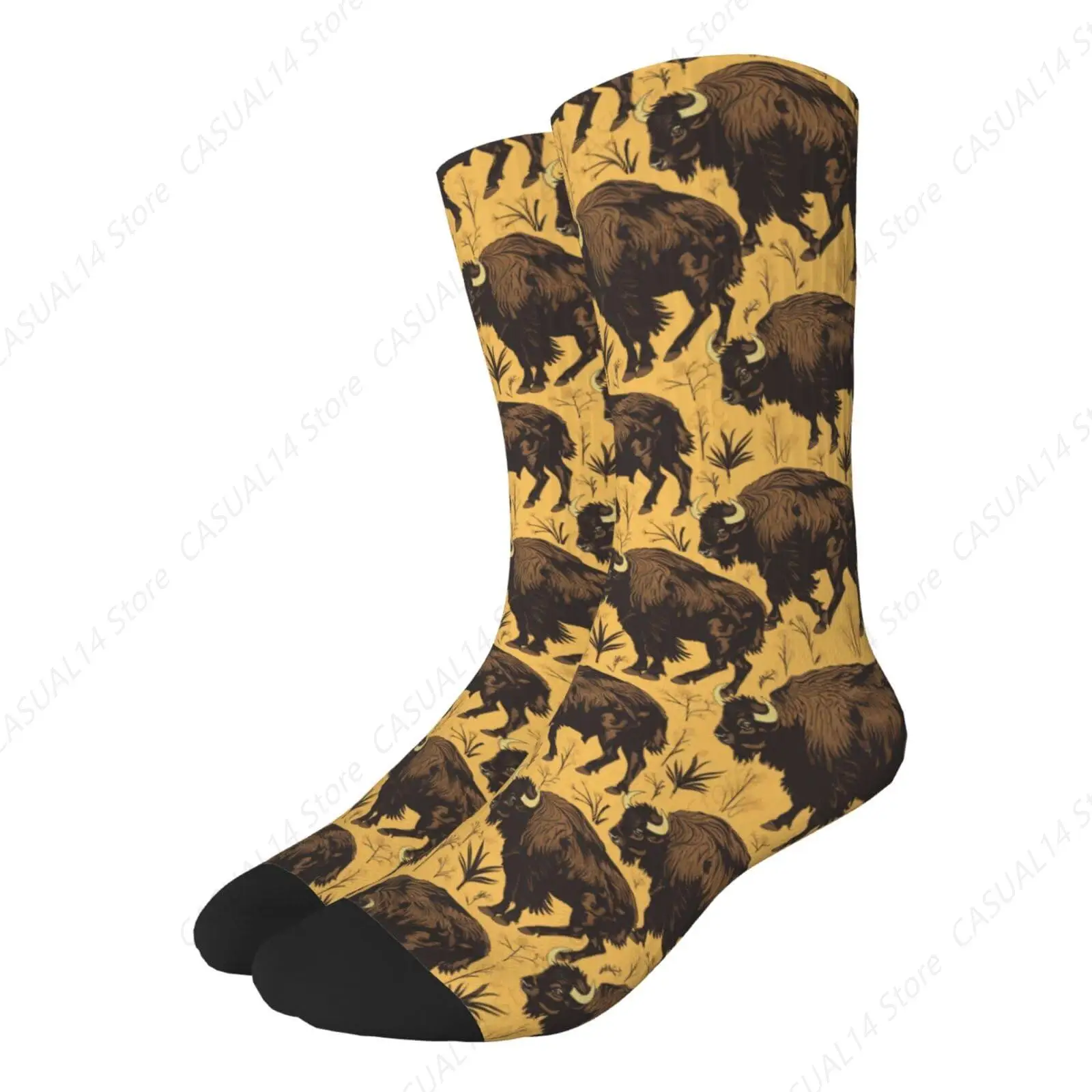 Cartoon Buffalo Funny Socks For Men Women Novelty Crazy Socks Suit Casual Sport Formal Crew Socks Gifts