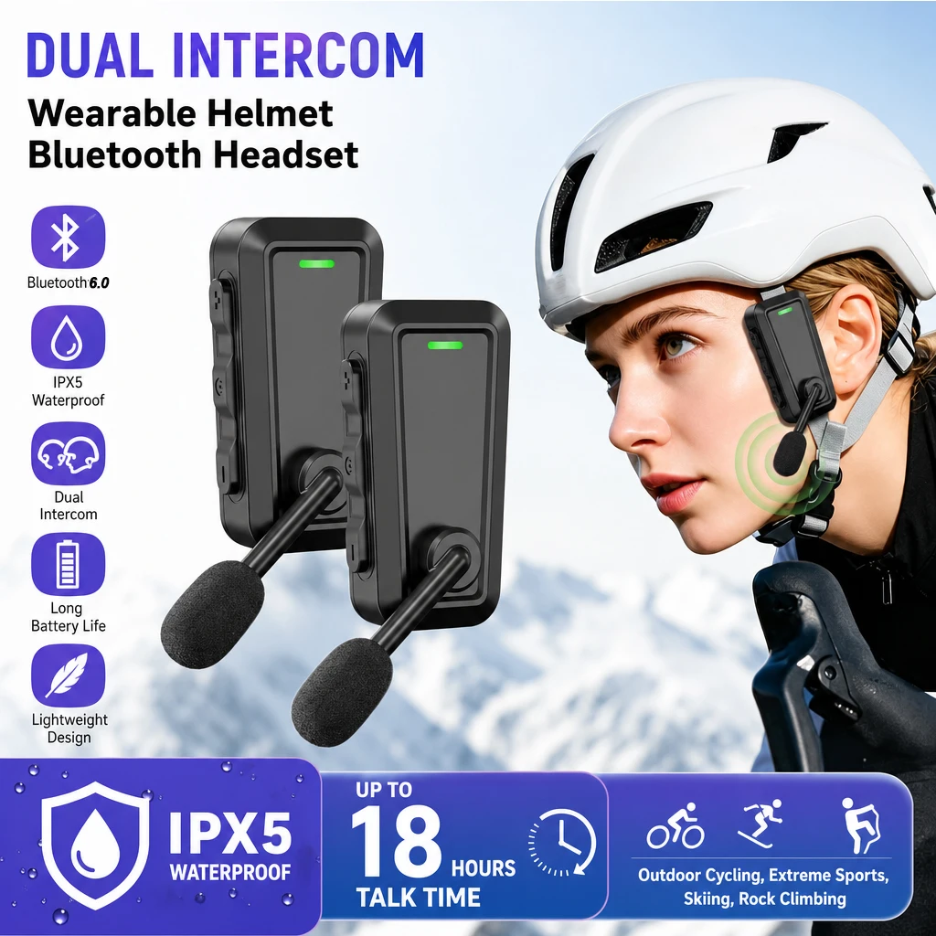Image of C10 Drahtloses Bluetooth-Helm-Intercom-Headset für 2 Fahrer, Interkommunikator, 520M Reichweite, Freisprechfunktion, Musik-Sharing, Interphone