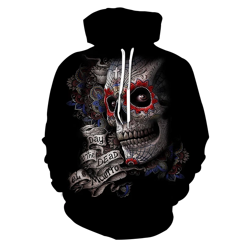 2024 3D Mens Hoodie Skull Horror Ghost Anime Oversized Hipster Casual Sweatshirt Long Hip Hop Sleeve Tops Street Wear Fitness