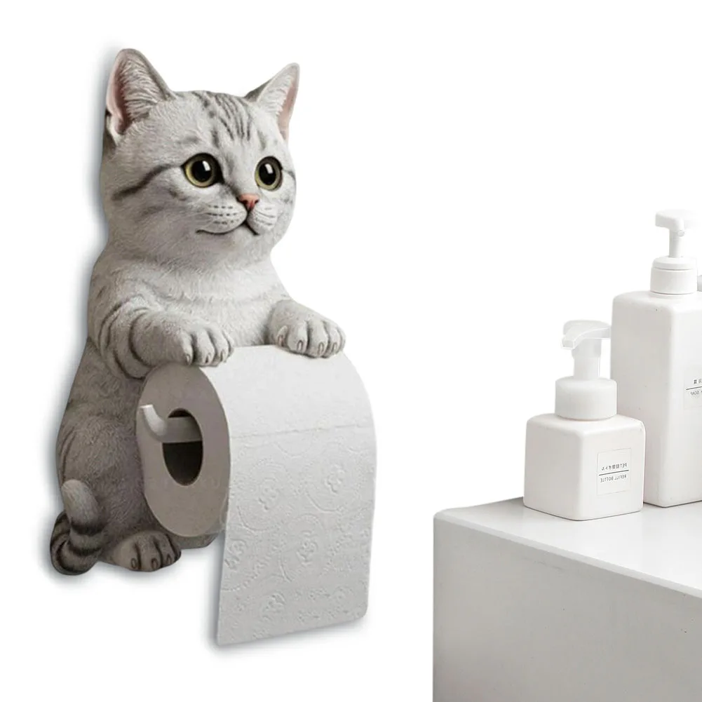

Wall Mounted Decorative Cat Shape Paper Stand Resin Funny Animal Roll Storage Rack for Kitchen Bathroom Counter Home Cottage