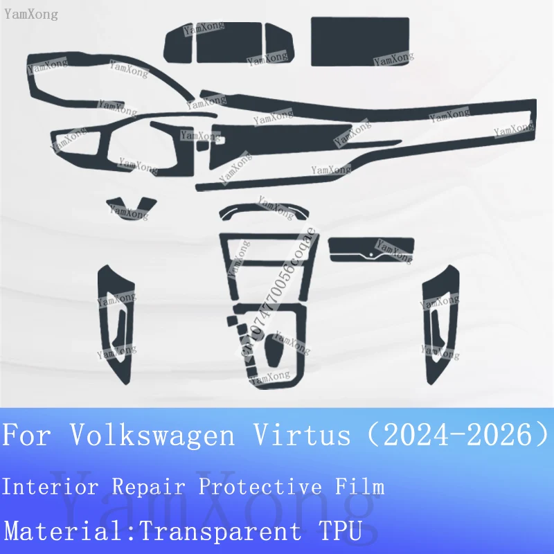 Car interior Kit scratch Film For Volkswagen Virtus Navigation Dashboard screen Protection Sticker Center Panel Transparent Film 4