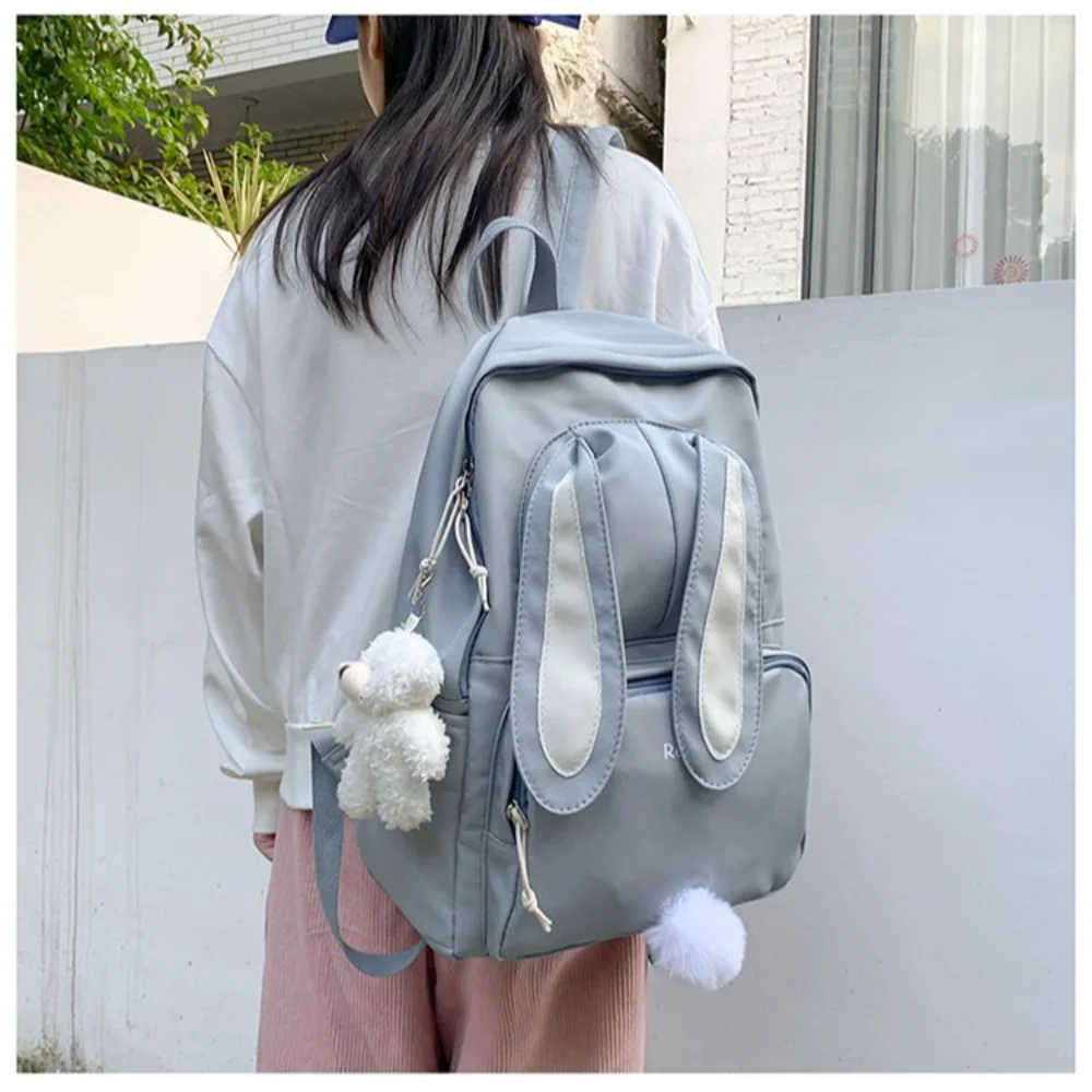 Korean Style Cute Rabbit Backpack Large Capacity Cartoon Mochila Bear Pendant Backpack Kawaii Shoulder Bag Cute School Bag Gift