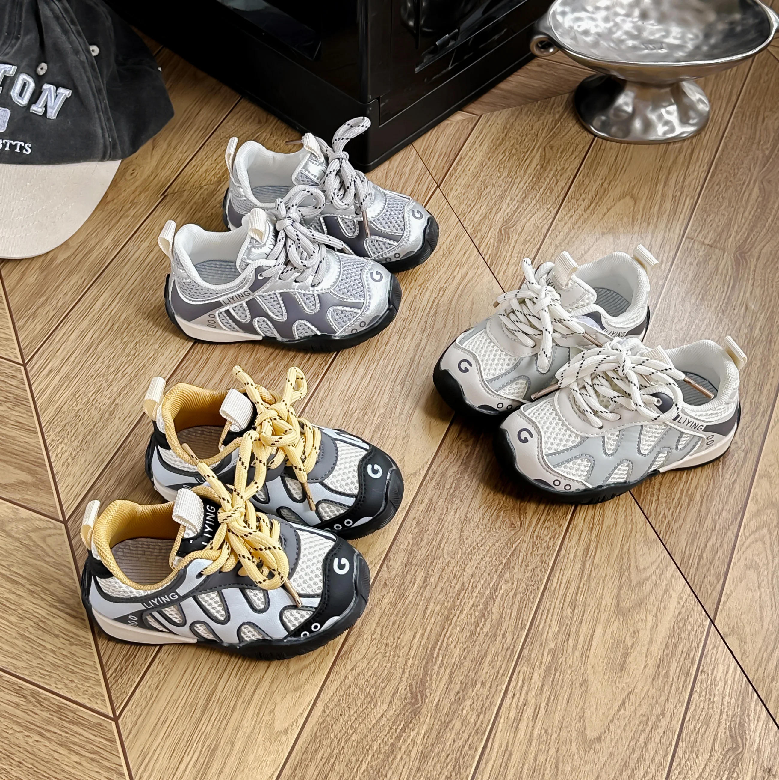 Kids'Casual Shoes Color Blocking PU Leather Autumn Shoes For Children Anti-slip Designer Breathable White Silver Size 15-25