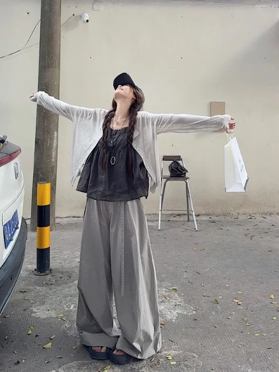 

plus Size Women's Lazy High Waist Thin Vest Strap Top Summer New Style Wide Leg Casual Pants Fashionable Korean Style Commute