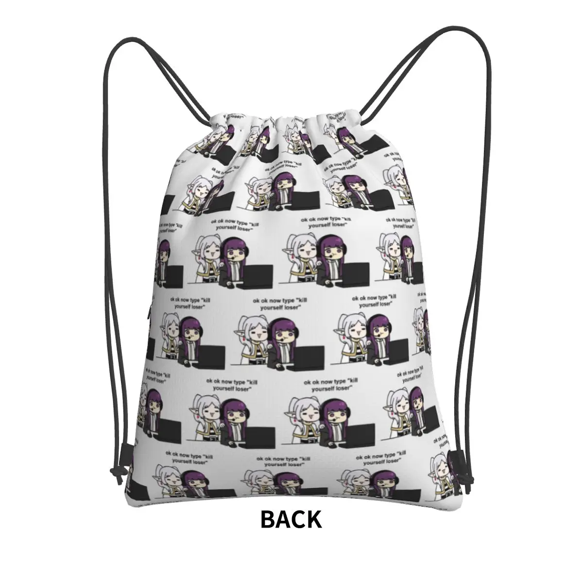Gamer Fern And Frieren Classic Backpacks Fashion Drawstring Bundle Pocket Sports Bag Book Bags for Travel Students