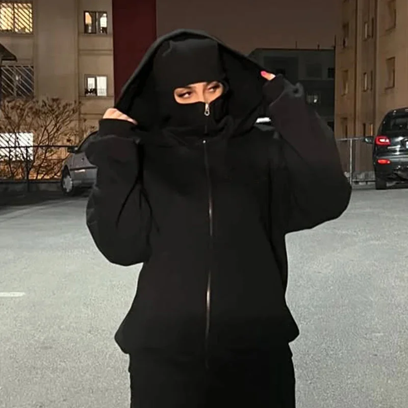 جديد الرجال النساء هوديي سترة الشارع الشهير كم طويل بلوزات سستة قناع السترة الذكور رياضية الرجال الملابس الشارع الشهير
