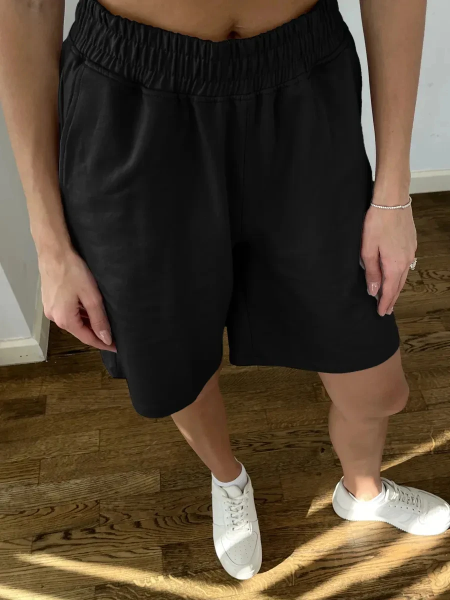 Women'S Casual Solid Color Machine Washable Fabric with Drawstring Pocket Shorts Suitable for Daily Casual Outing
