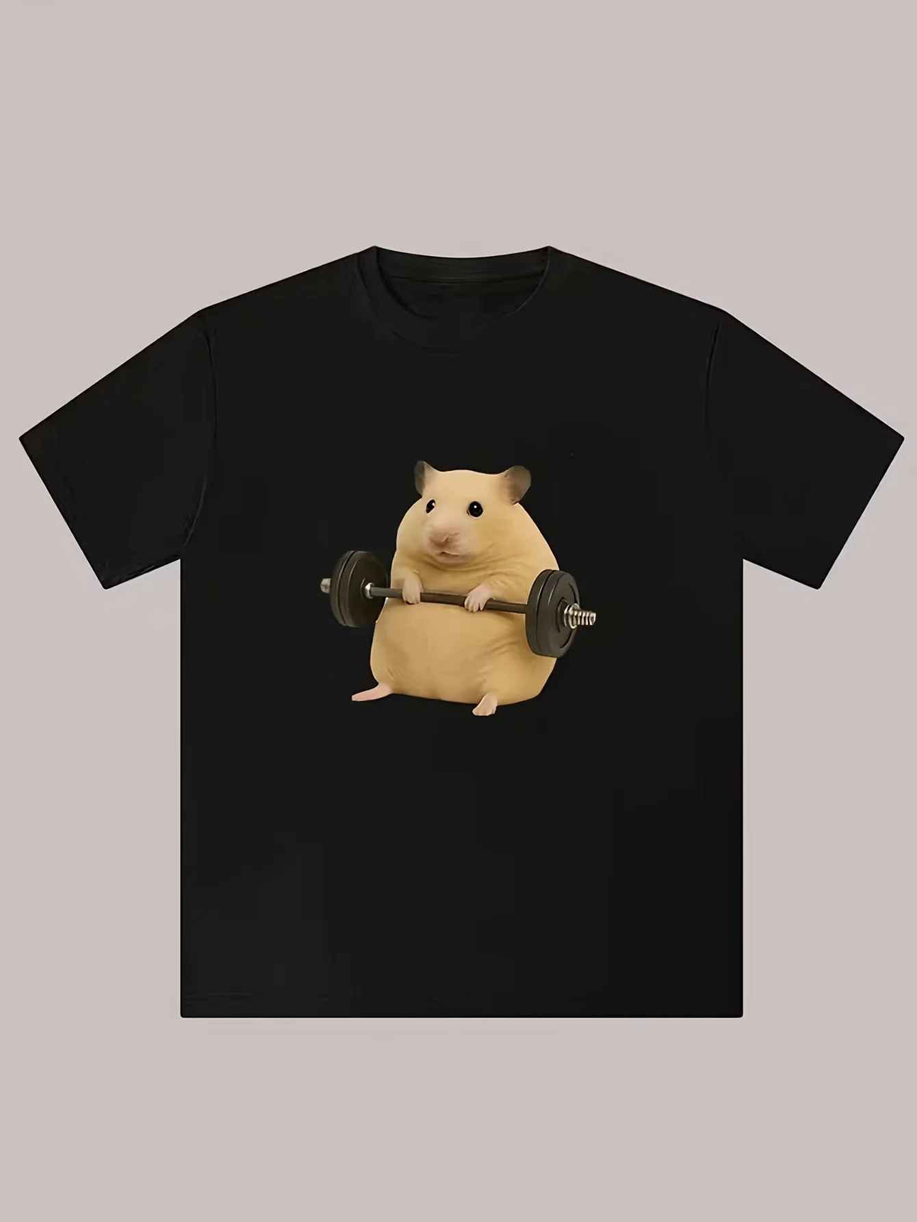 Men's Cute Hamster Lifting Weights T-Shirt - Fun Fitness Style Soft And BREATHABLE Polyester Fiber Round Neck Short Sleeve Summer Shirt Quirky Graphic Tee Same Style for Men and Women 2026 Summer Short-sleeved Printed T-shirt 180G